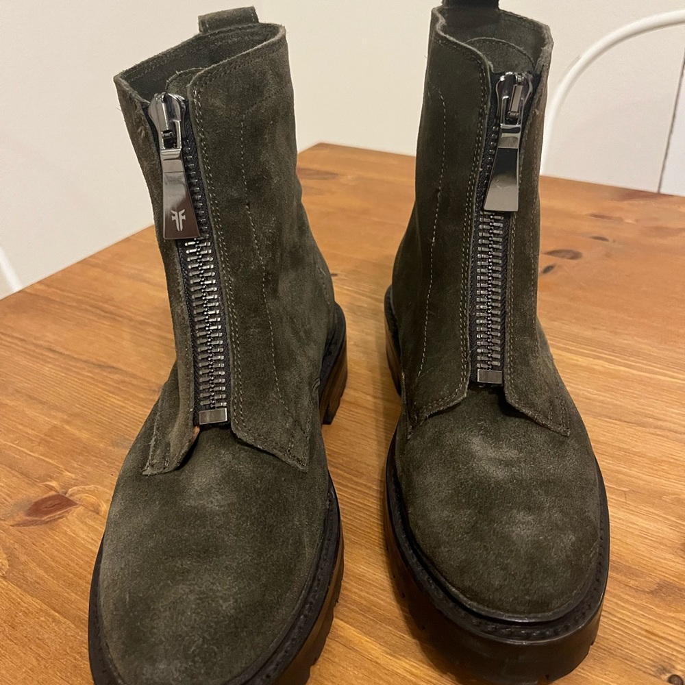 Green Suede Zipper Boots